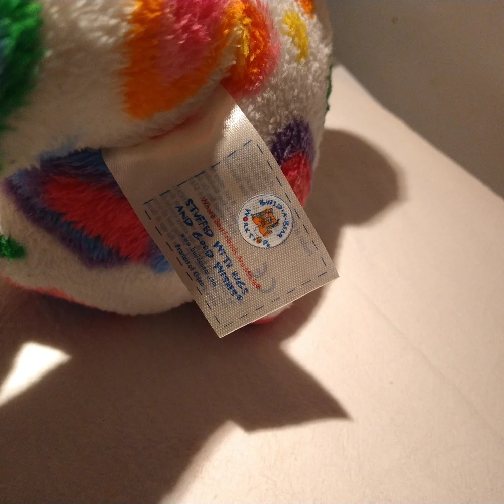 2011 Build-A-Bear White Multicolor Rainbow Hearts Bear Plush 16" - Picture 5 of 6